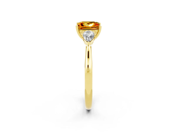Yellow gold Three-Stone Princess Cut Citrine Ring with Pear  Side Stones in Four-Prong Setting