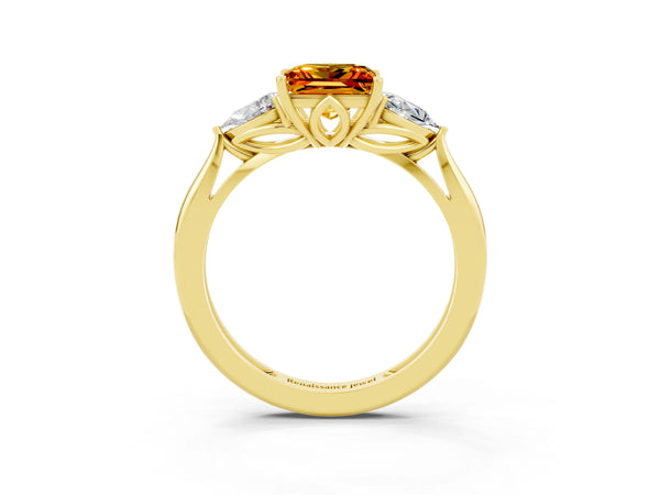 Yellow gold Three-Stone Princess Cut Citrine Ring with Pear  Side Stones in Four-Prong Setting