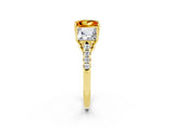Yellow gold Three-Stone Princess Cut Citrine Ring with Round  Pavé Band and Prong Setting_14
