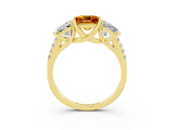 Yellow gold Three-Stone Princess Cut Citrine Ring with Round  Pavé Band and Prong Setting_15