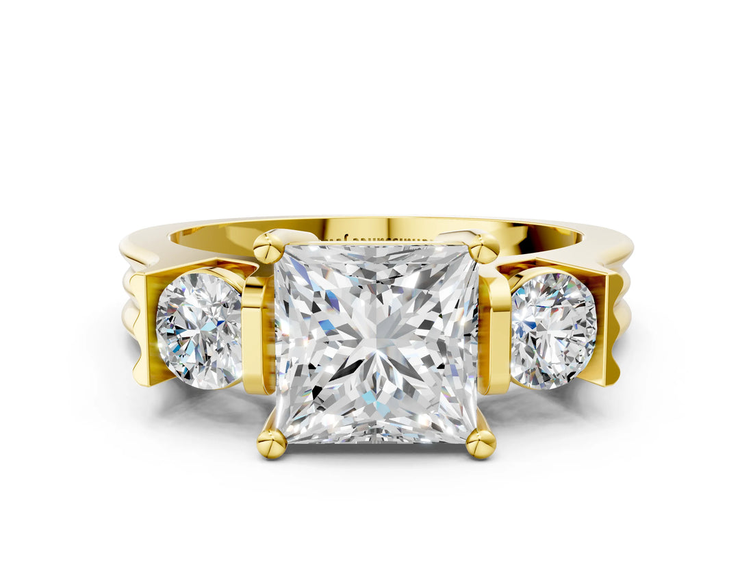 Yellow gold Three-Stone Princess Cut Cut Classic Band Prong Setting Ring_3