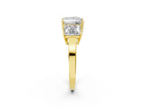 Yellow gold Three-Stone Princess Cut Cut Diamond Engagement Ring with Flat Band and Four-Prong Setting_10