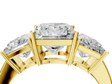 Yellow gold Three-Stone Princess Cut Cut Diamond Engagement Ring with Flat Band and Four-Prong Setting_12