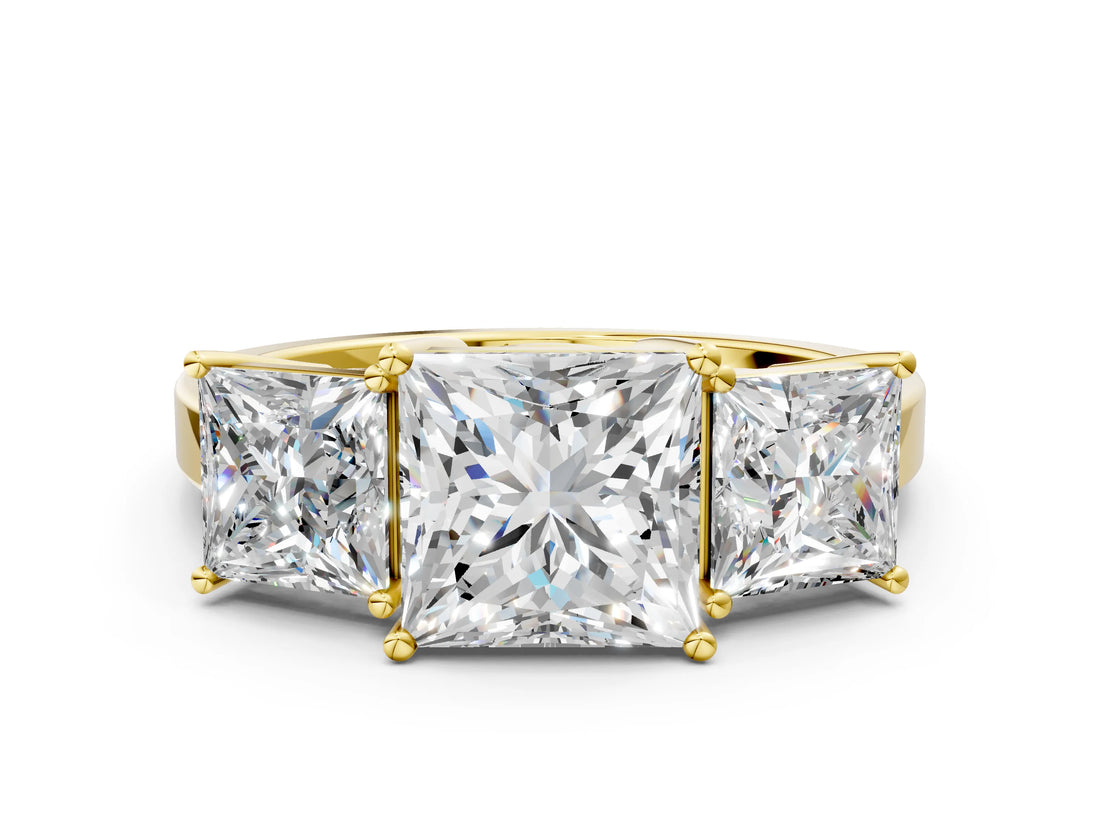 Yellow gold Three-Stone Princess Cut Cut Diamond Engagement Ring with Flat Band and Four-Prong Setting_8