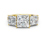 Yellow gold Three-Stone Princess Cut Cut Diamond Engagement Ring with Flat Band and Four-Prong Setting_8