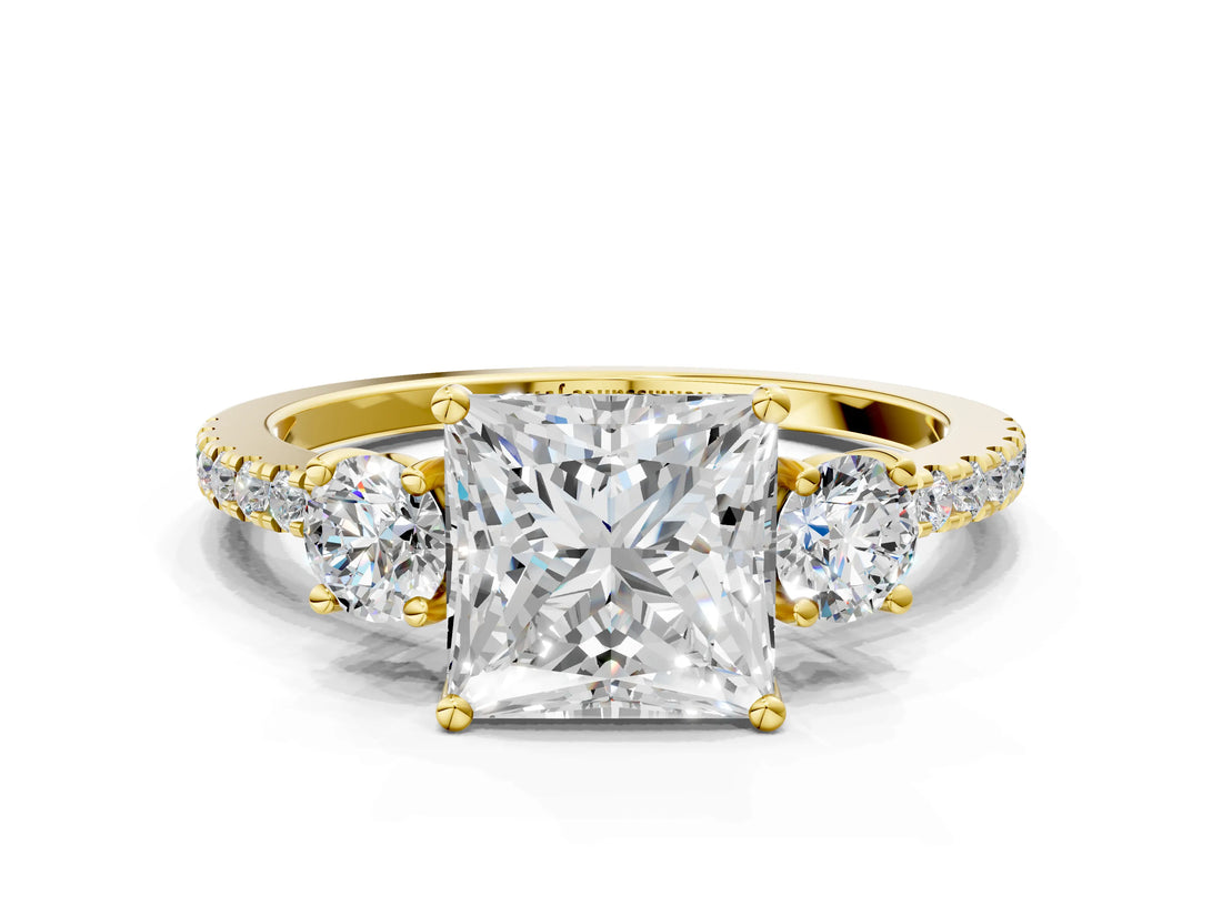 Yellow gold Three-Stone Princess Cut Cut Diamond Pavé Band with Prong Setting_21