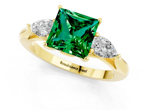 Yellow gold Three-Stone Princess Cut Cut Diamond Ring with Pear Side Stones in Four-Prong Setting_1