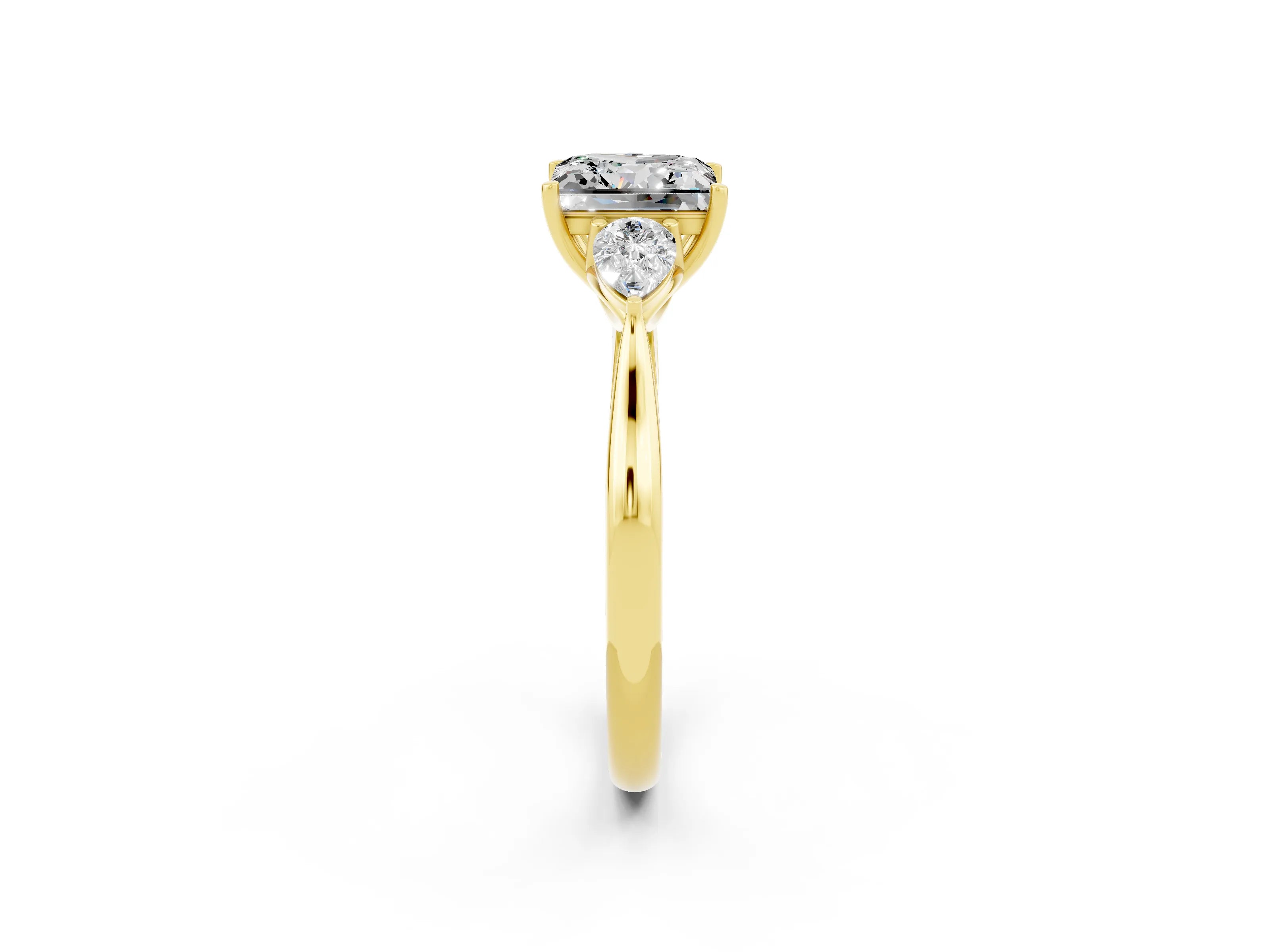 Yellow gold Three-Stone Princess Cut Cut Diamond Ring with Pear Side Stones in Four-Prong Setting_2