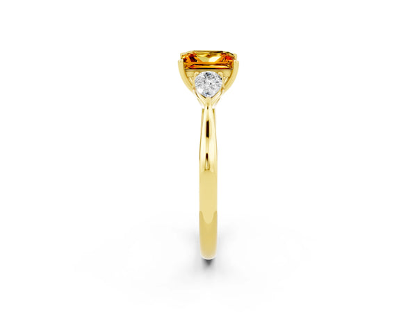 Yellow gold Three-Stone Princess Cut Citrine Ring with Pear  Side Stones in Four-Prong Setting