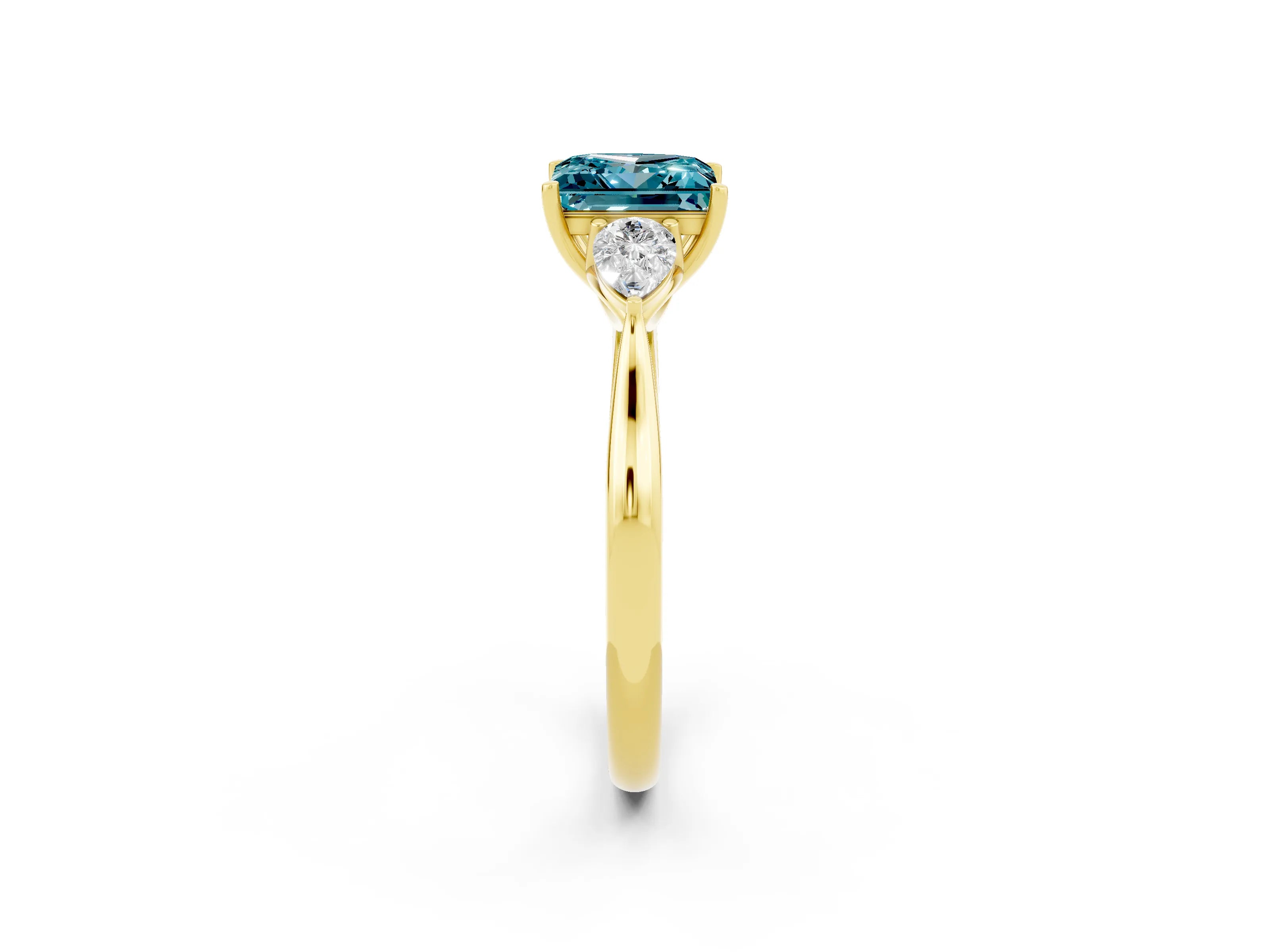 Yellow gold Three-Stone Princess Cut Cut Diamond Ring with Pear Side Stones in Four-Prong Setting_2