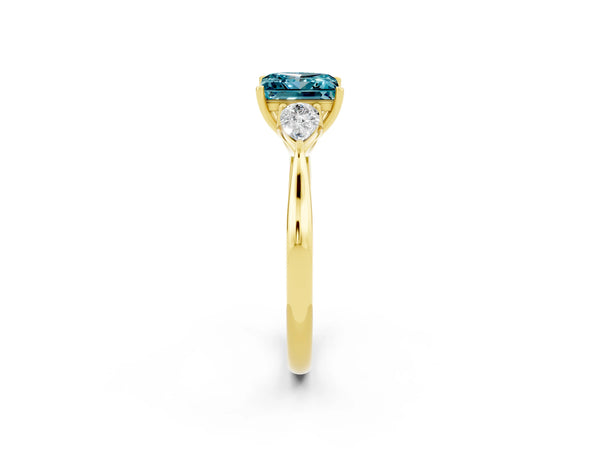 Yellow gold Three-Stone Princess Cut Cut Diamond Ring with Pear Side Stones in Four-Prong Setting
