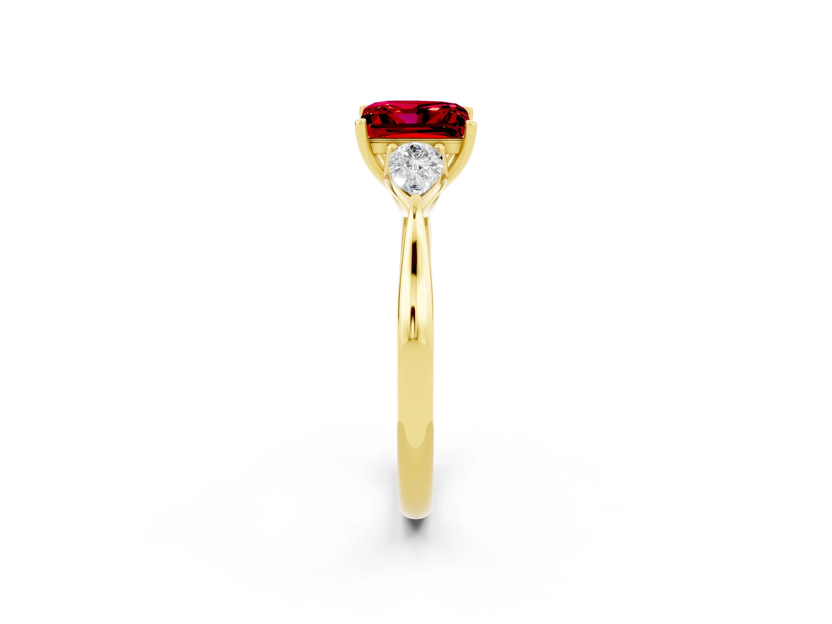 Yellow gold Three-Stone Princess Cut Cut Diamond Ring with Pear Side Stones in Four-Prong Setting_2