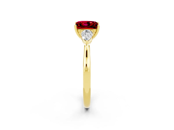 Yellow gold Three-Stone Princess Cut Cut Diamond Ring with Pear Side Stones in Four-Prong Setting