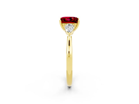 Yellow gold Three-Stone Princess Cut Cut Diamond Ring with Pear Side Stones in Four-Prong Setting_2