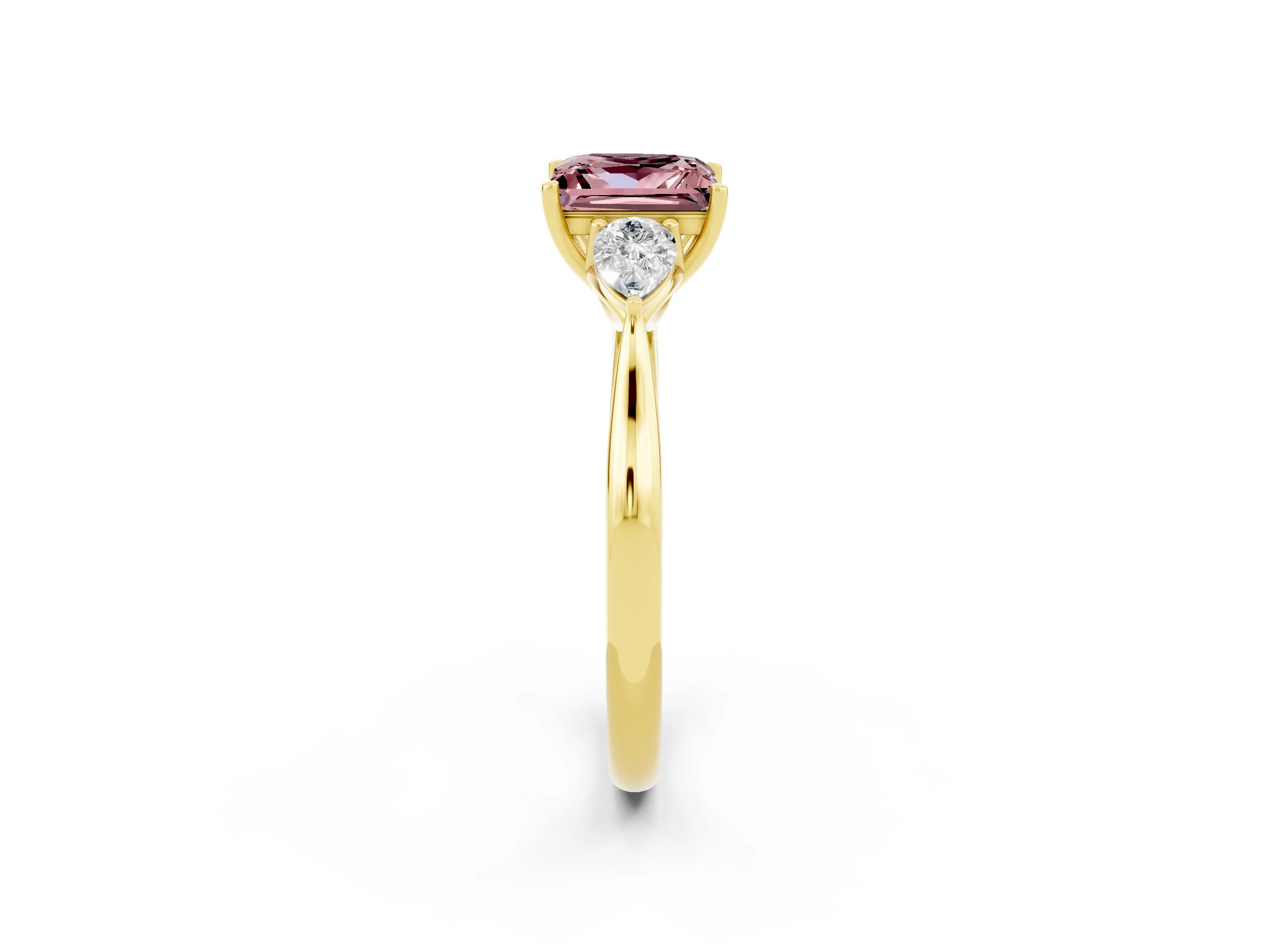 Yellow gold Three-Stone Princess Cut Cut Diamond Ring with Pear Side Stones in Four-Prong Setting_2