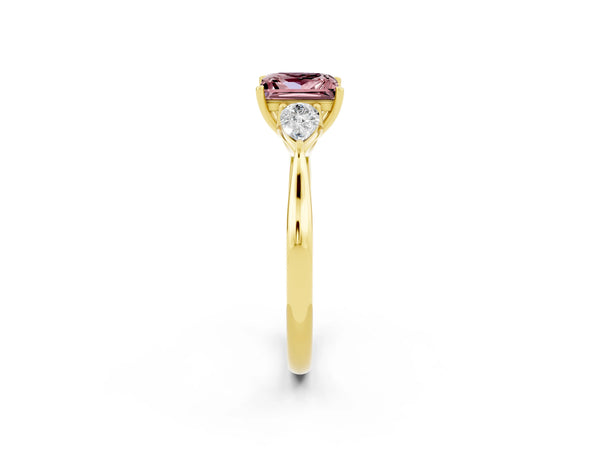 Yellow gold Three-Stone Princess Cut Cut Diamond Ring with Pear Side Stones in Four-Prong Setting