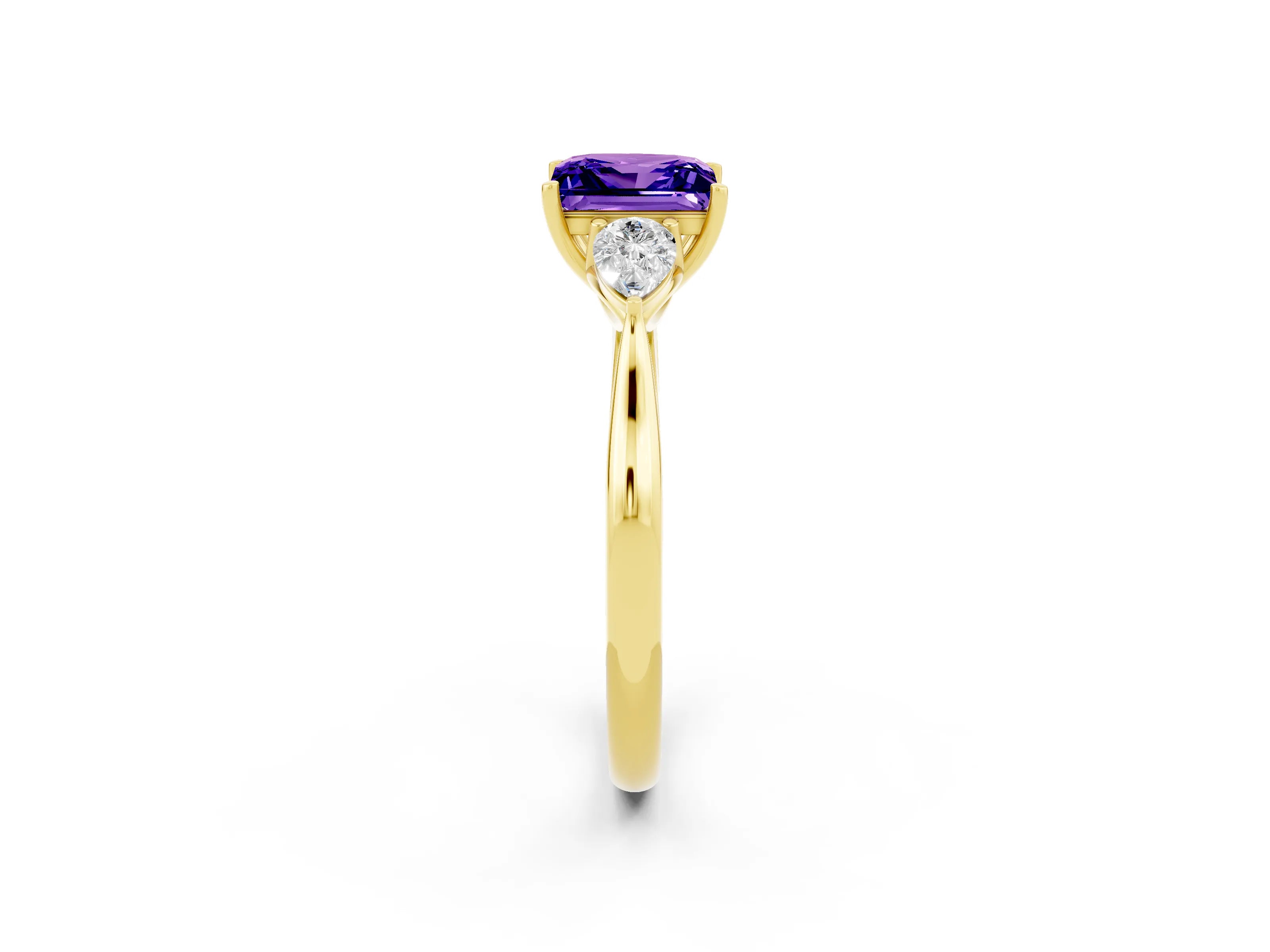 Yellow gold Three-Stone Princess Cut Cut Diamond Ring with Pear Side Stones in Four-Prong Setting_2