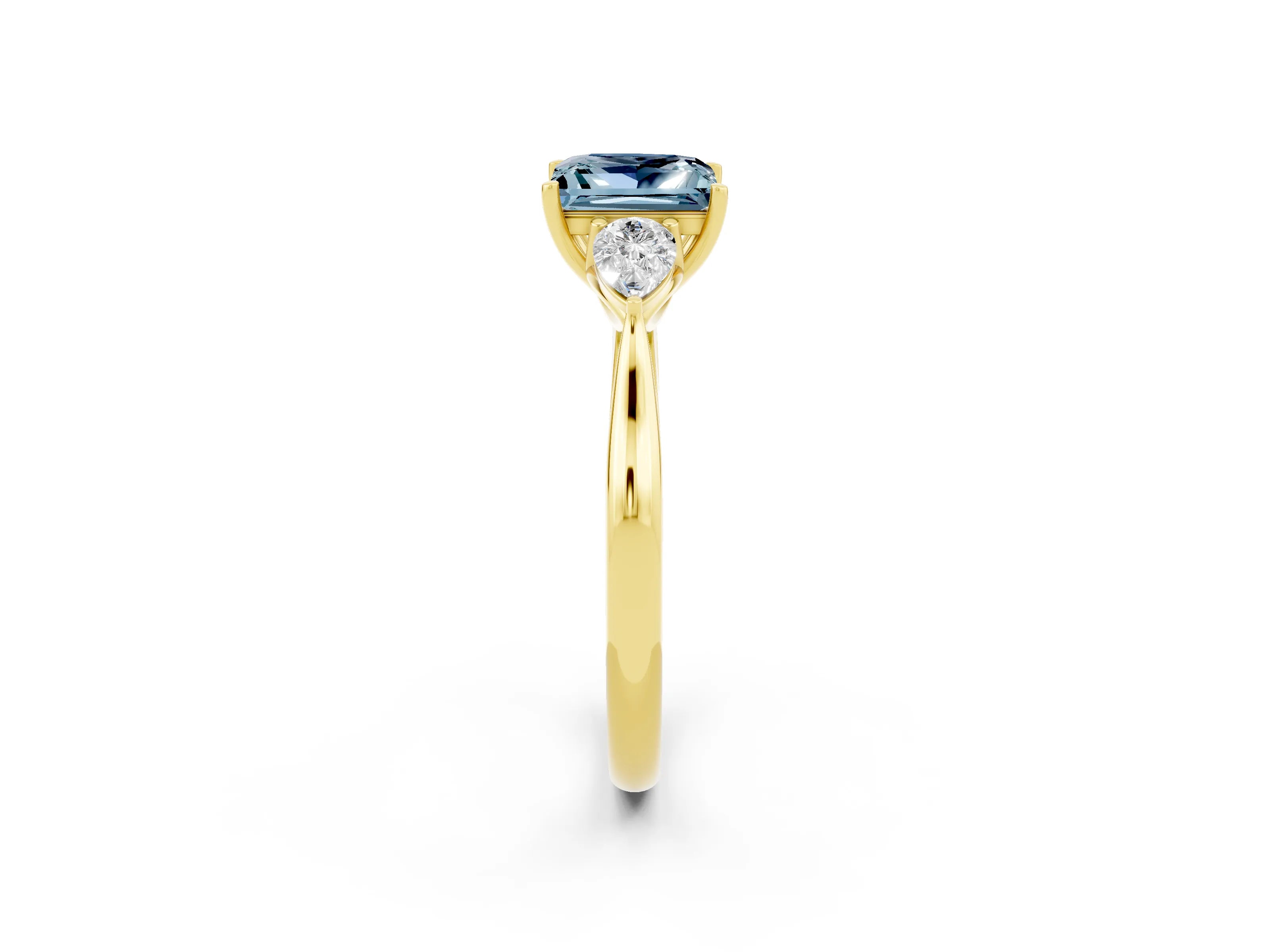Yellow gold Three-Stone Princess Cut Cut Diamond Ring with Pear Side Stones in Four-Prong Setting_2
