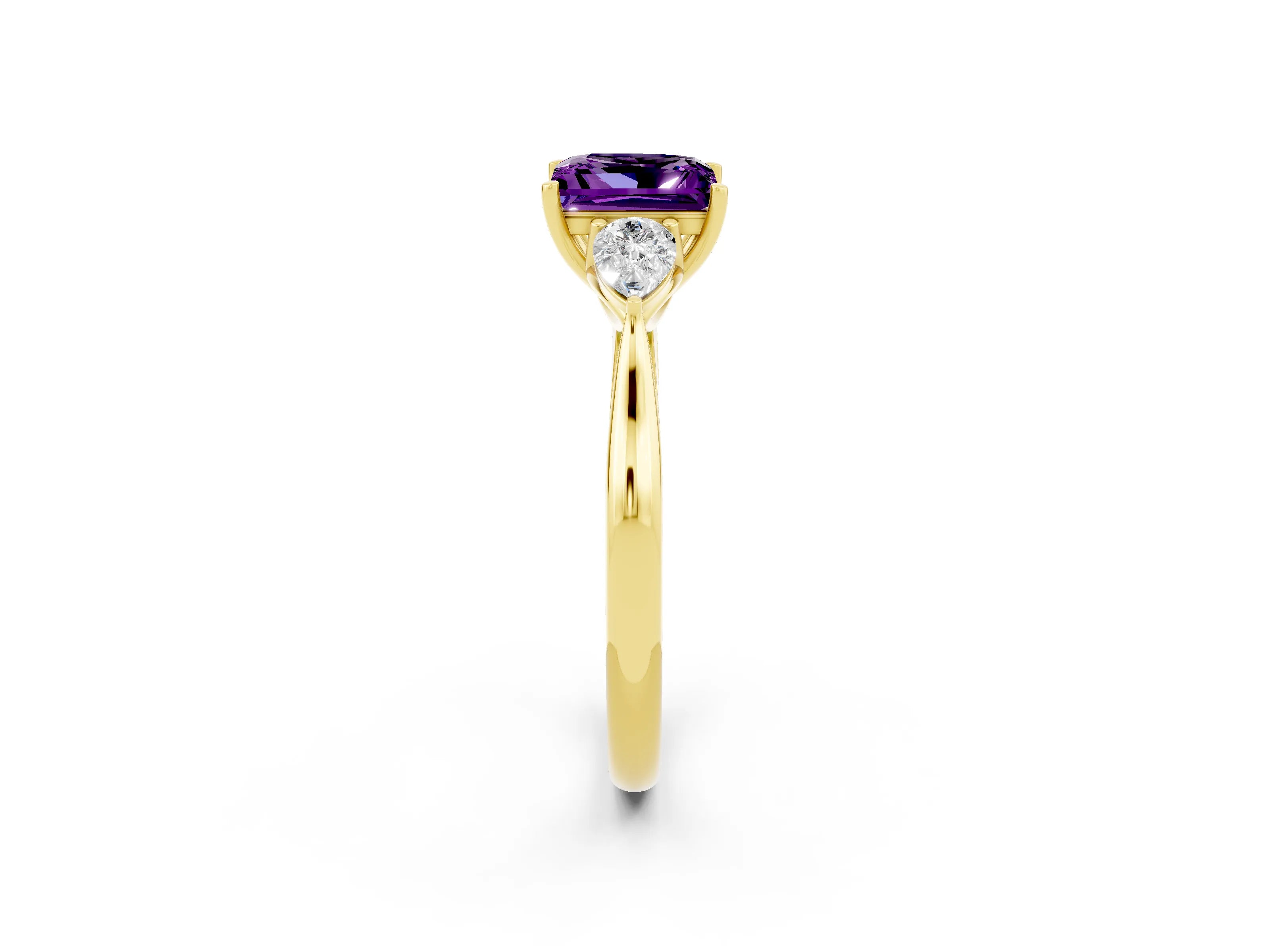 Yellow gold Three-Stone Princess Cut Cut Diamond Ring with Pear Side Stones in Four-Prong Setting_2