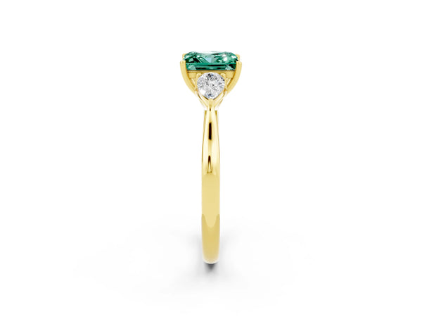 Yellow gold Three-Stone Princess Cut Green Sapphire Ring with Pear  Side Stones in Four-Prong Setting
