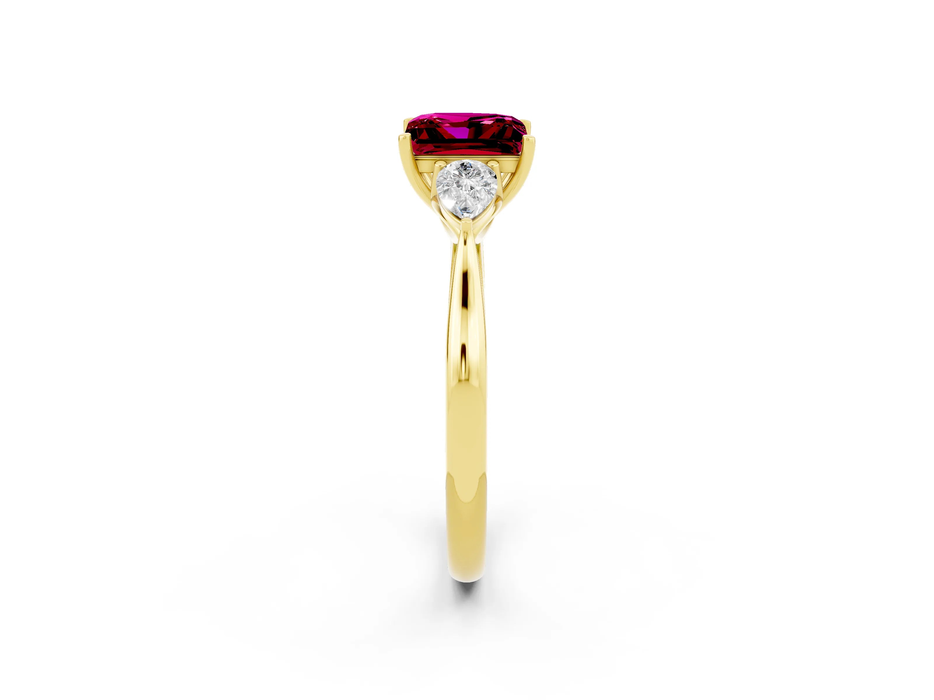 Yellow gold Three-Stone Princess Cut Cut Diamond Ring with Pear Side Stones in Four-Prong Setting_2