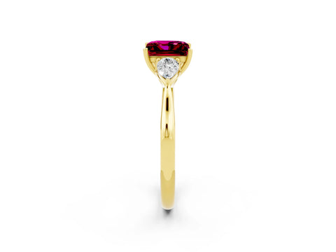 Yellow gold Three-Stone Princess Cut Cut Diamond Ring with Pear Side Stones in Four-Prong Setting_2