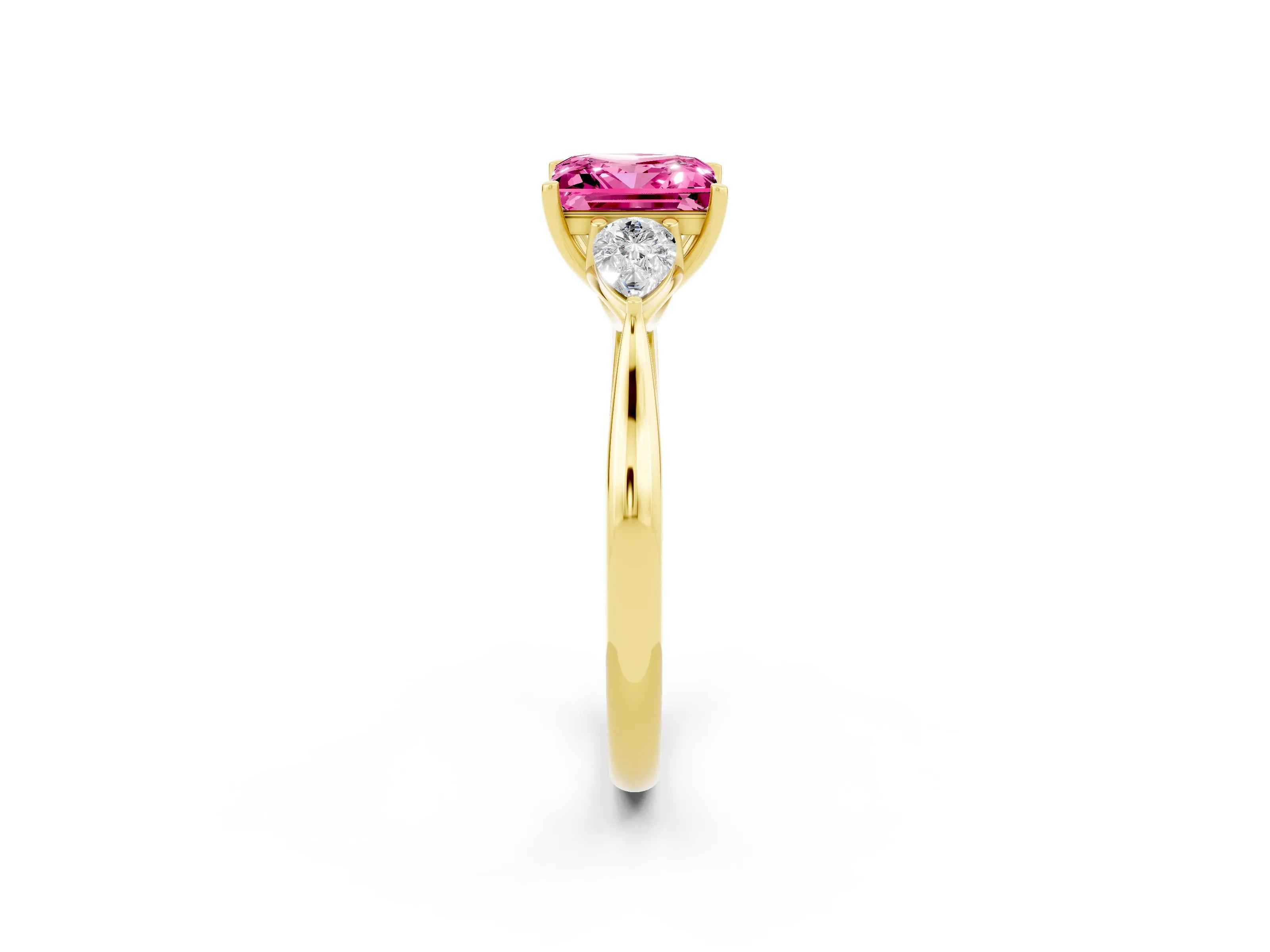 Yellow gold Three-Stone Princess Cut Cut Diamond Ring with Pear Side Stones in Four-Prong Setting_2