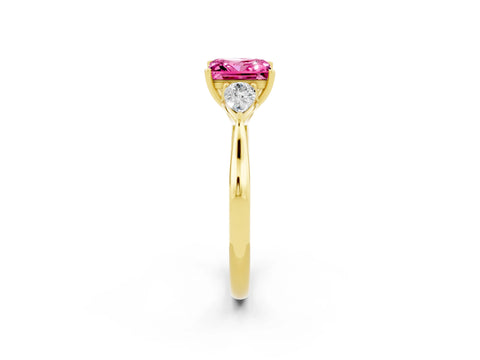 Yellow gold Three-Stone Princess Cut Cut Diamond Ring with Pear Side Stones in Four-Prong Setting_2