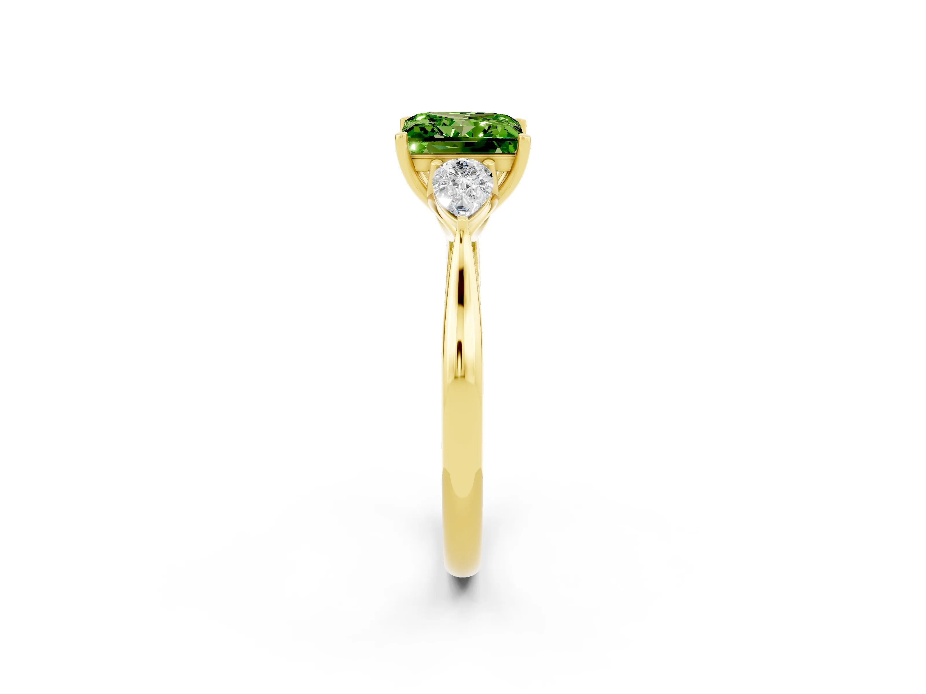 Yellow gold Three-Stone Princess Cut Cut Diamond Ring with Pear Side Stones in Four-Prong Setting_2