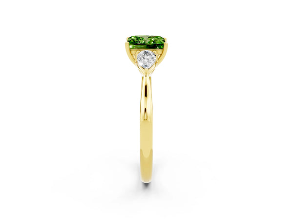 Yellow gold Three-Stone Princess Cut Cut Diamond Ring with Pear Side Stones in Four-Prong Setting