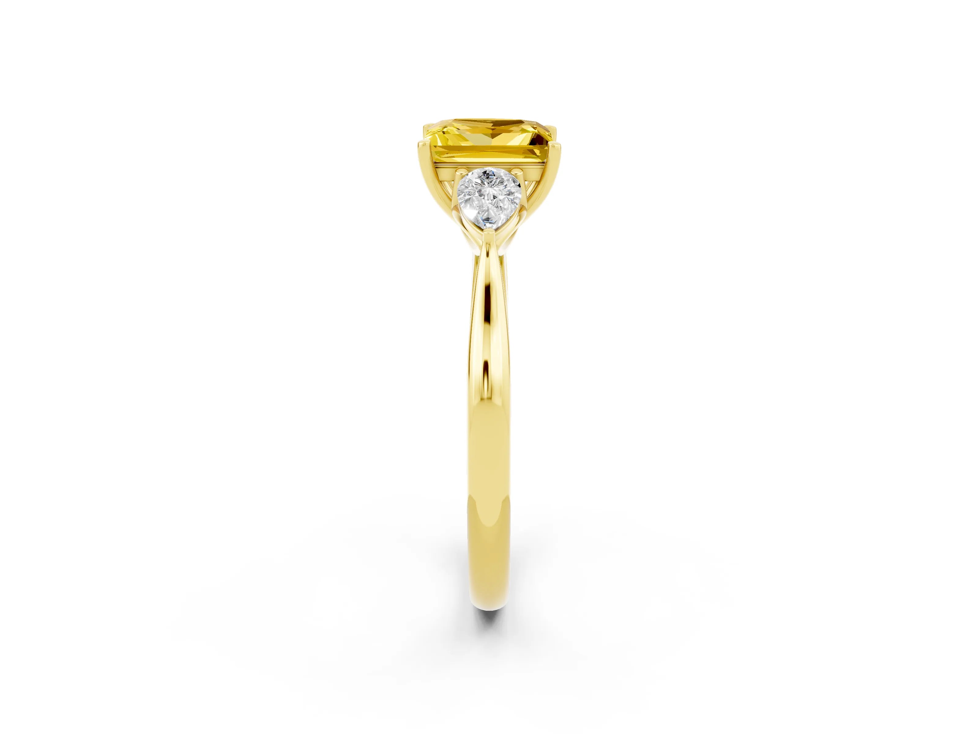 Yellow gold Three-Stone Princess Cut Cut Diamond Ring with Pear Side Stones in Four-Prong Setting_2