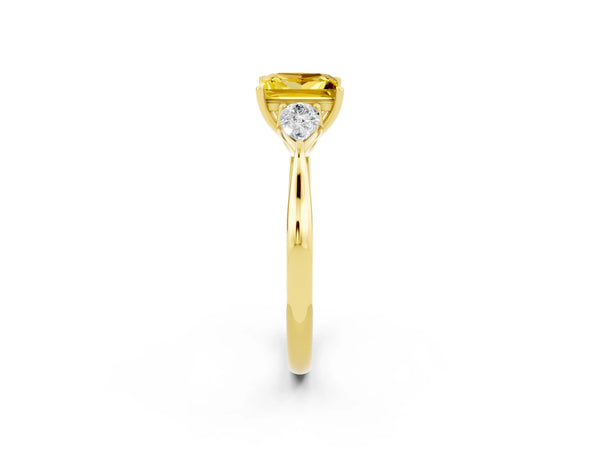 Yellow gold Three-Stone Princess Cut Yellow Sapphire Ring with Pear  Side Stones in Four-Prong Setting