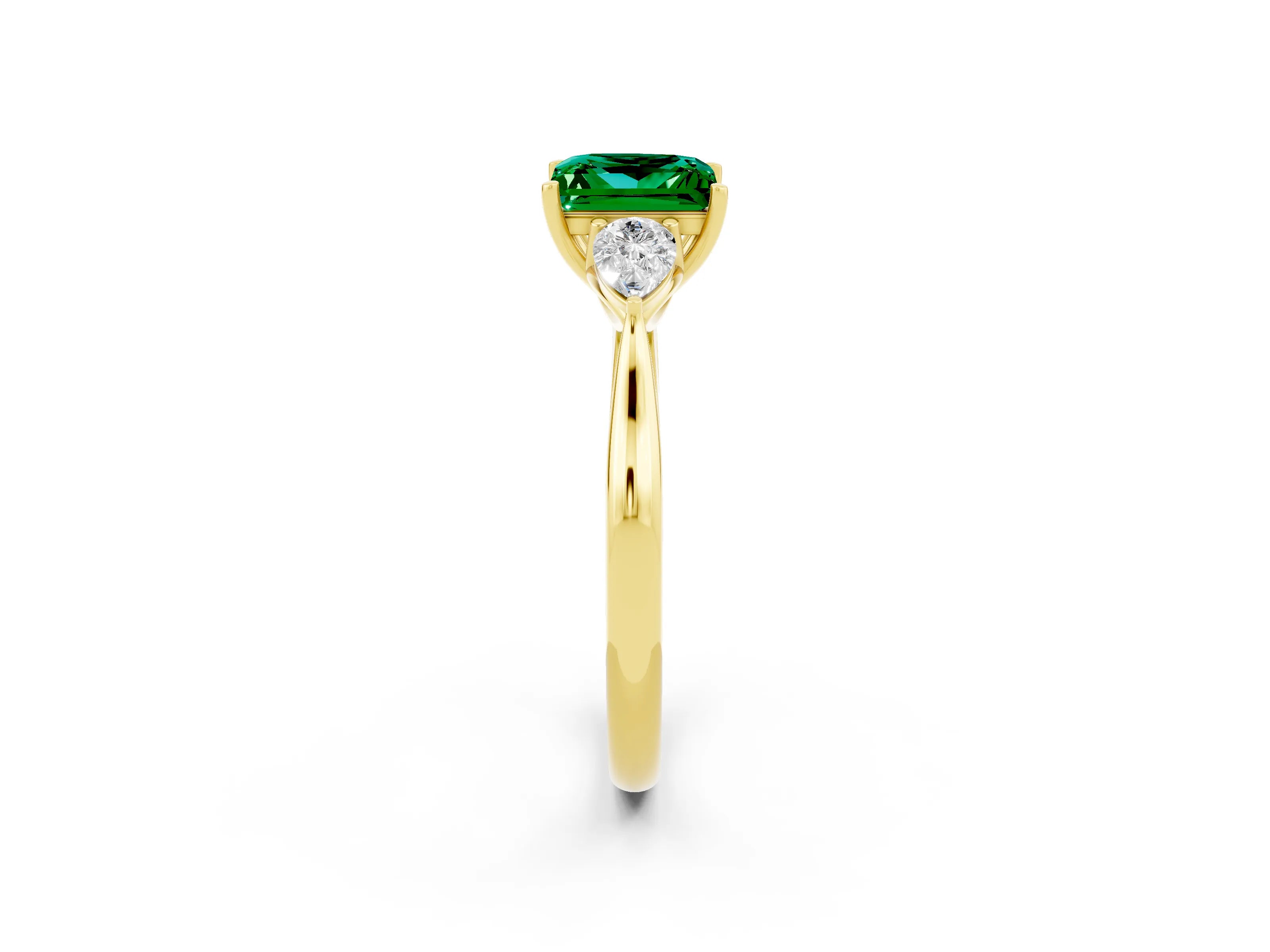 Yellow gold Three-Stone Princess Cut Cut Diamond Ring with Pear Side Stones in Four-Prong Setting_2