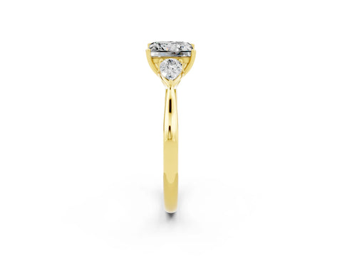 Yellow gold Three-Stone Princess Cut Cut Diamond Ring with Pear Side Stones in Four-Prong Setting_2