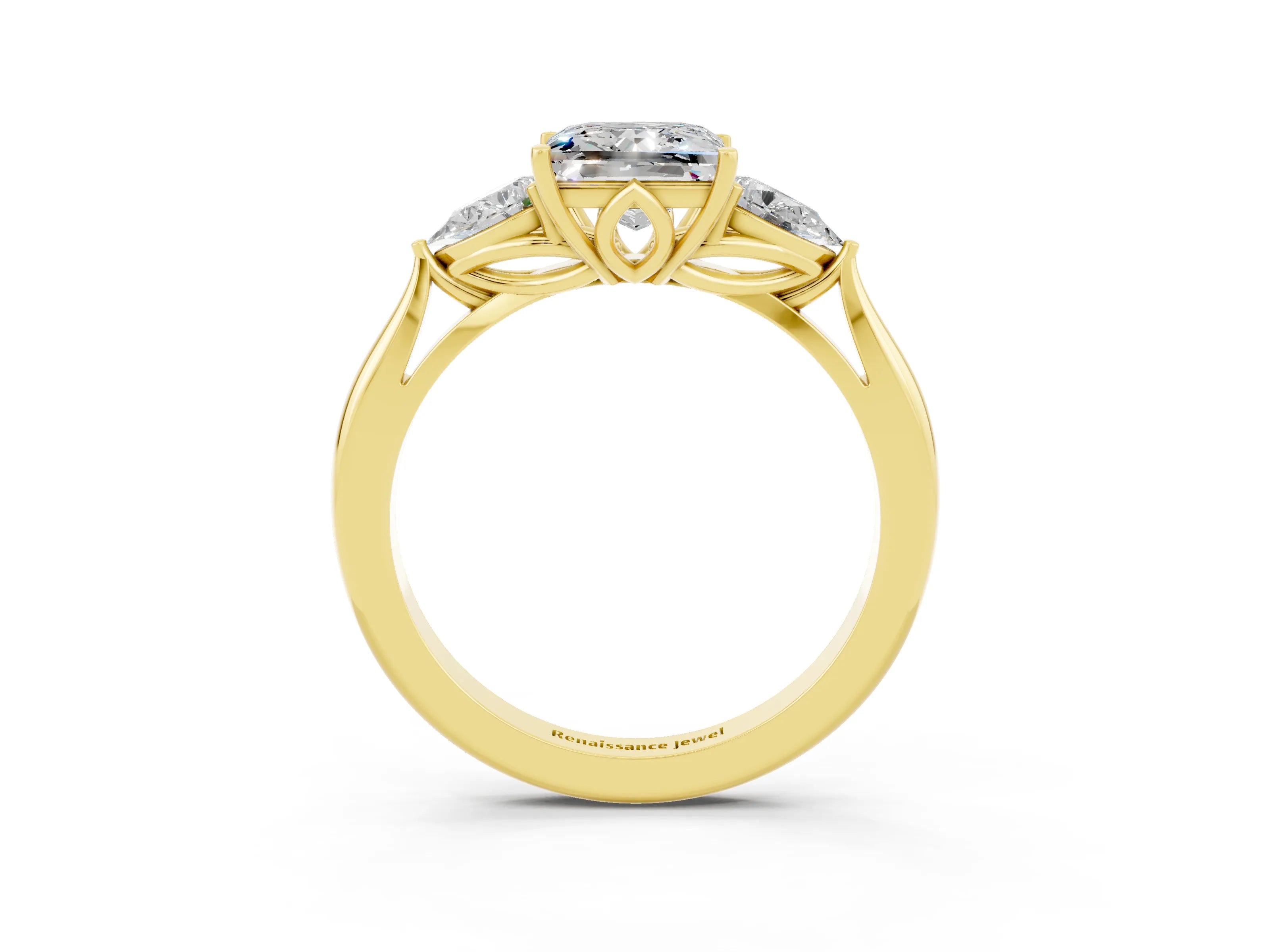 Yellow gold Three-Stone Princess Cut Cut Diamond Ring with Pear Side Stones in Four-Prong Setting_3