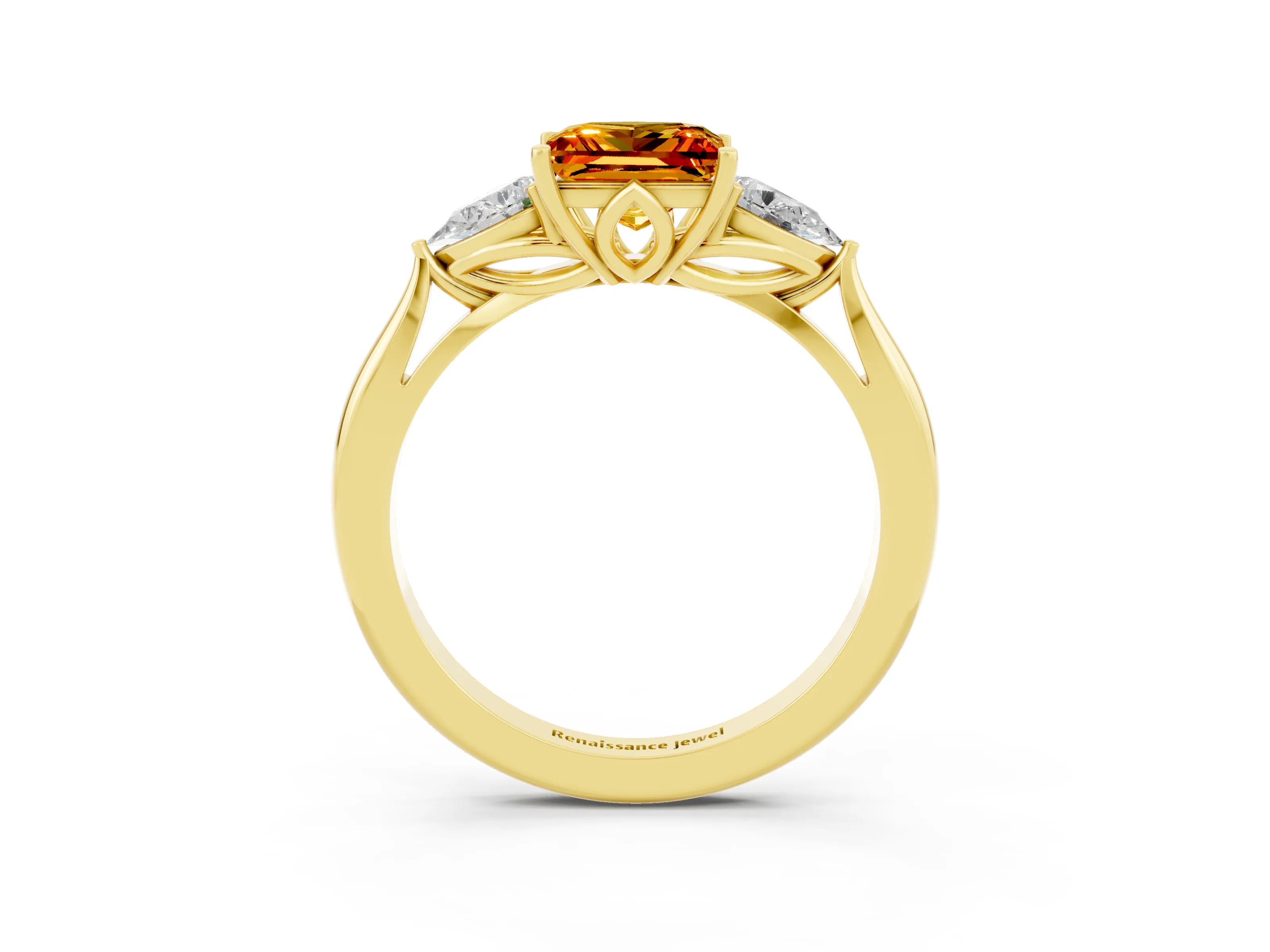 Yellow gold Three-Stone Princess Cut Cut Diamond Ring with Pear Side Stones in Four-Prong Setting_3
