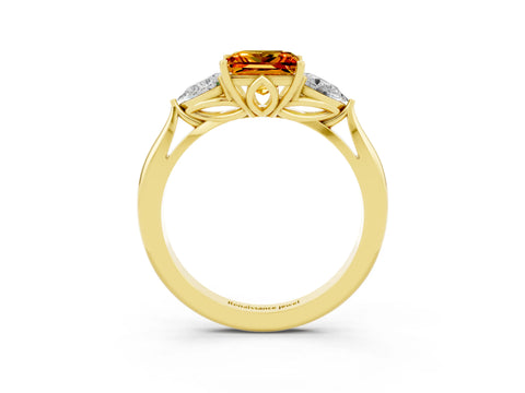 Yellow gold Three-Stone Princess Cut Cut Diamond Ring with Pear Side Stones in Four-Prong Setting_3