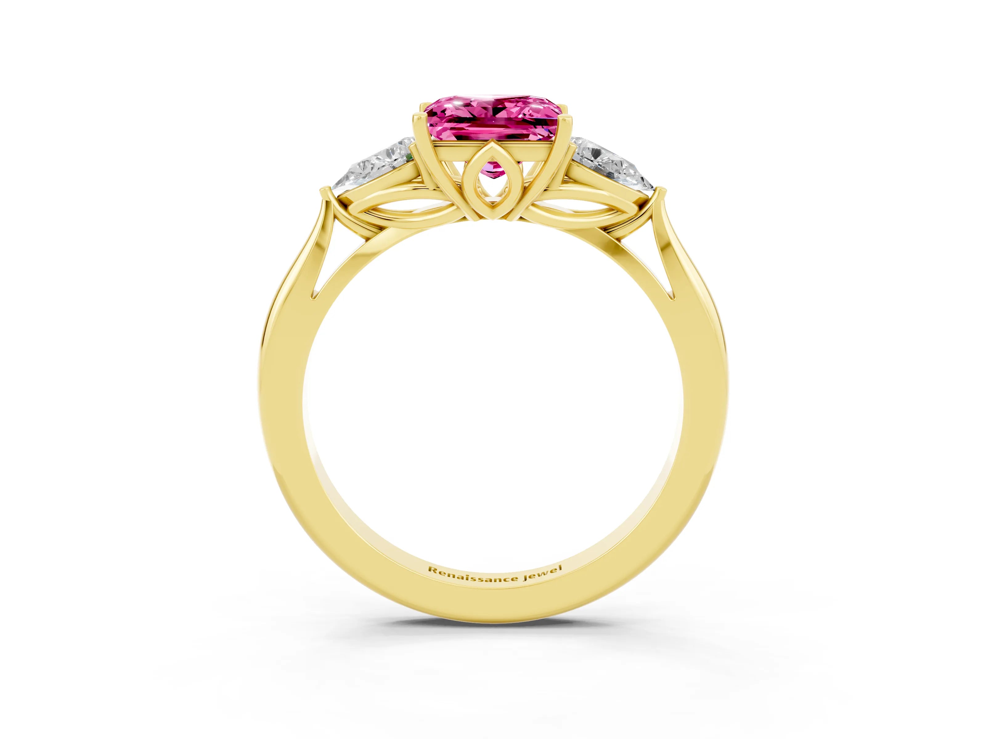 Yellow gold Three-Stone Princess Cut Cut Diamond Ring with Pear Side Stones in Four-Prong Setting_3