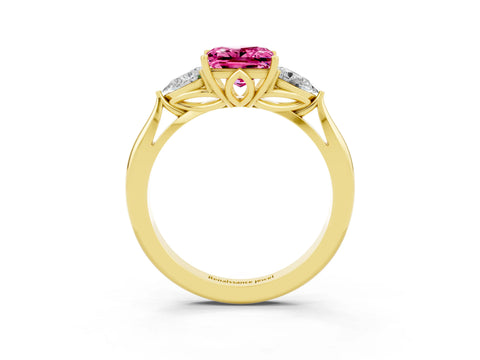 Yellow gold Three-Stone Princess Cut Cut Diamond Ring with Pear Side Stones in Four-Prong Setting_3