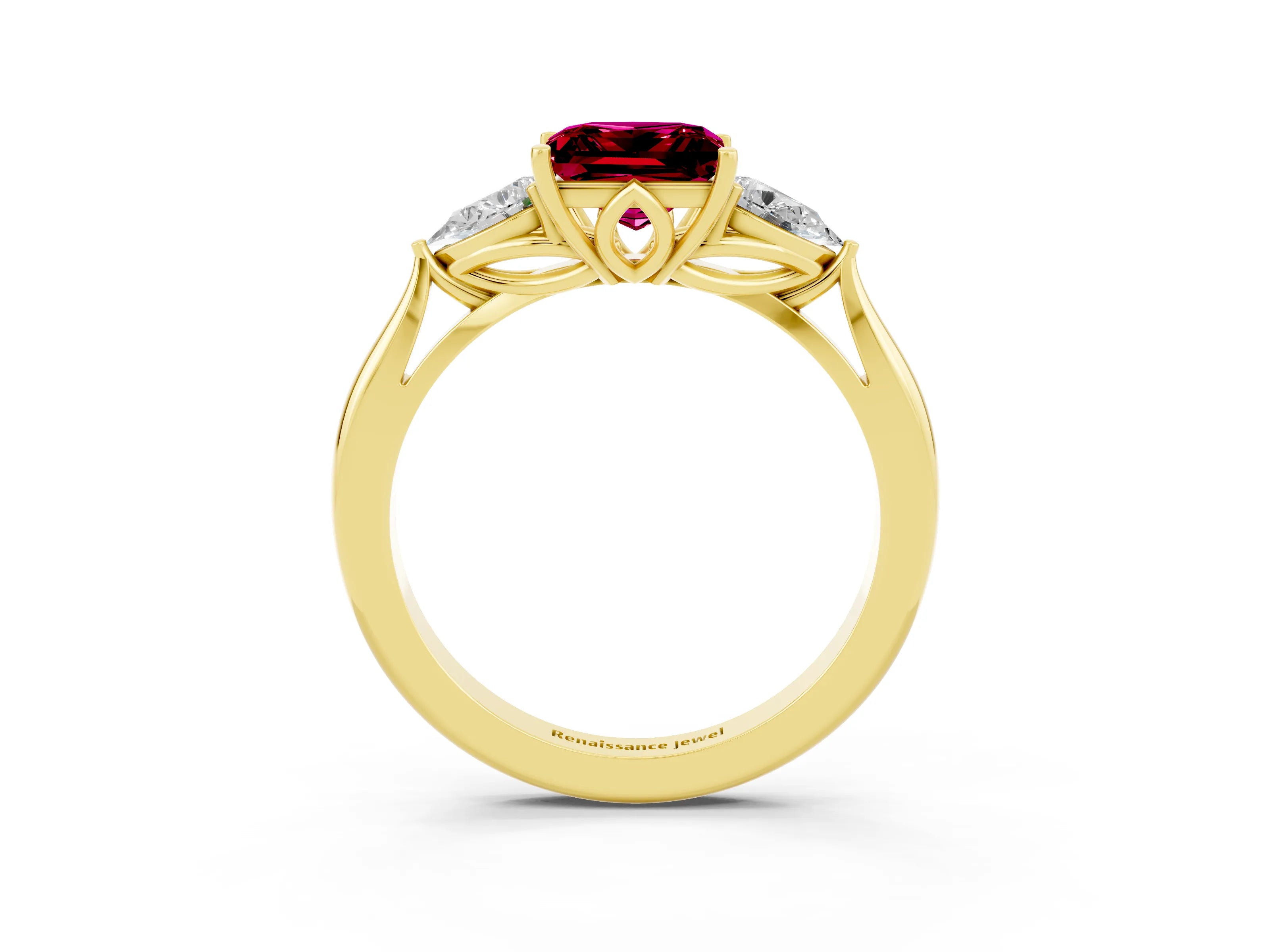 Yellow gold Three-Stone Princess Cut Cut Diamond Ring with Pear Side Stones in Four-Prong Setting_3