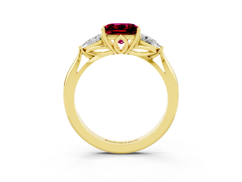 Yellow gold Three-Stone Princess Cut Cut Diamond Ring with Pear Side Stones in Four-Prong Setting_3