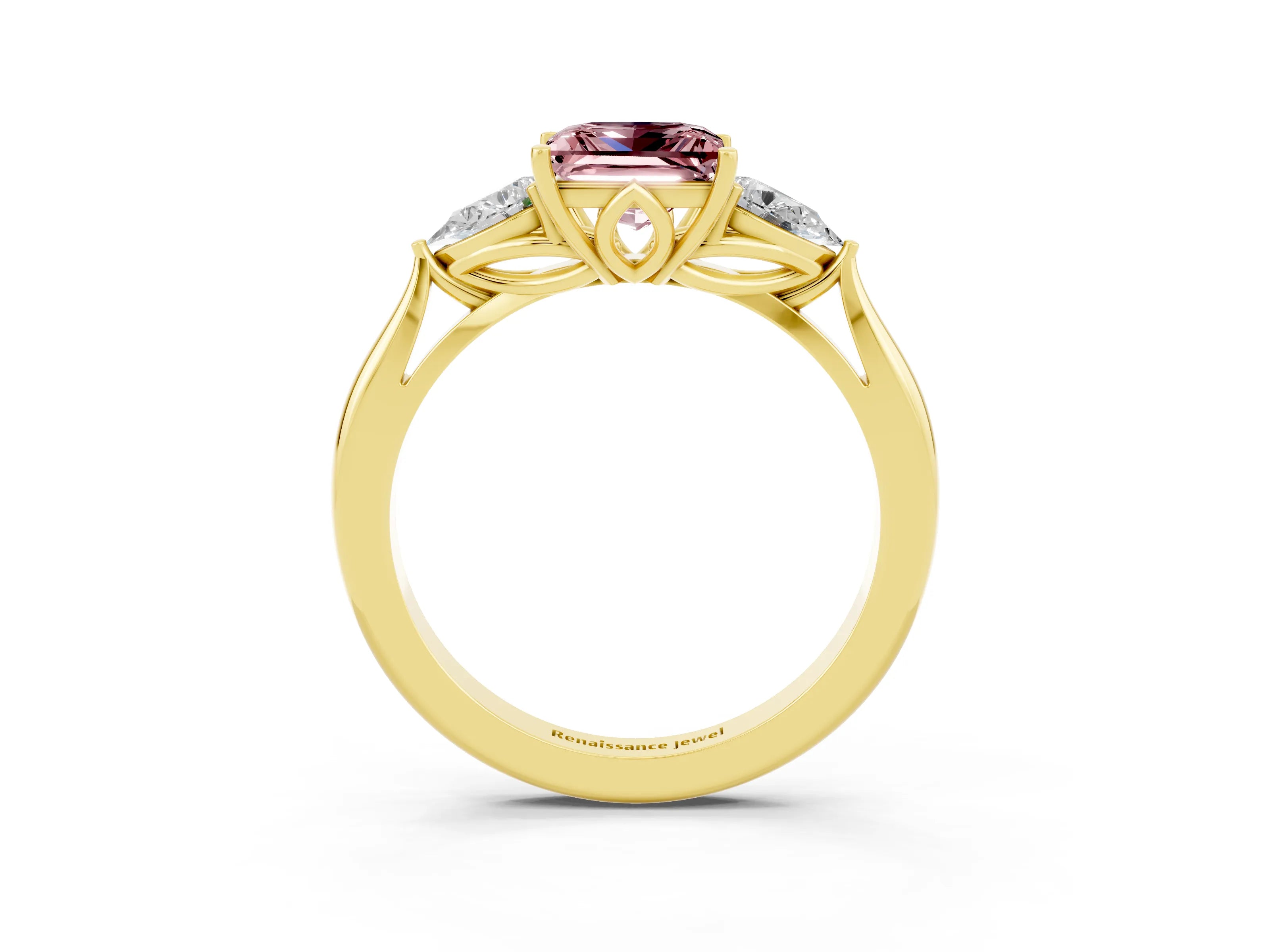 Yellow gold Three-Stone Princess Cut Cut Diamond Ring with Pear Side Stones in Four-Prong Setting_3