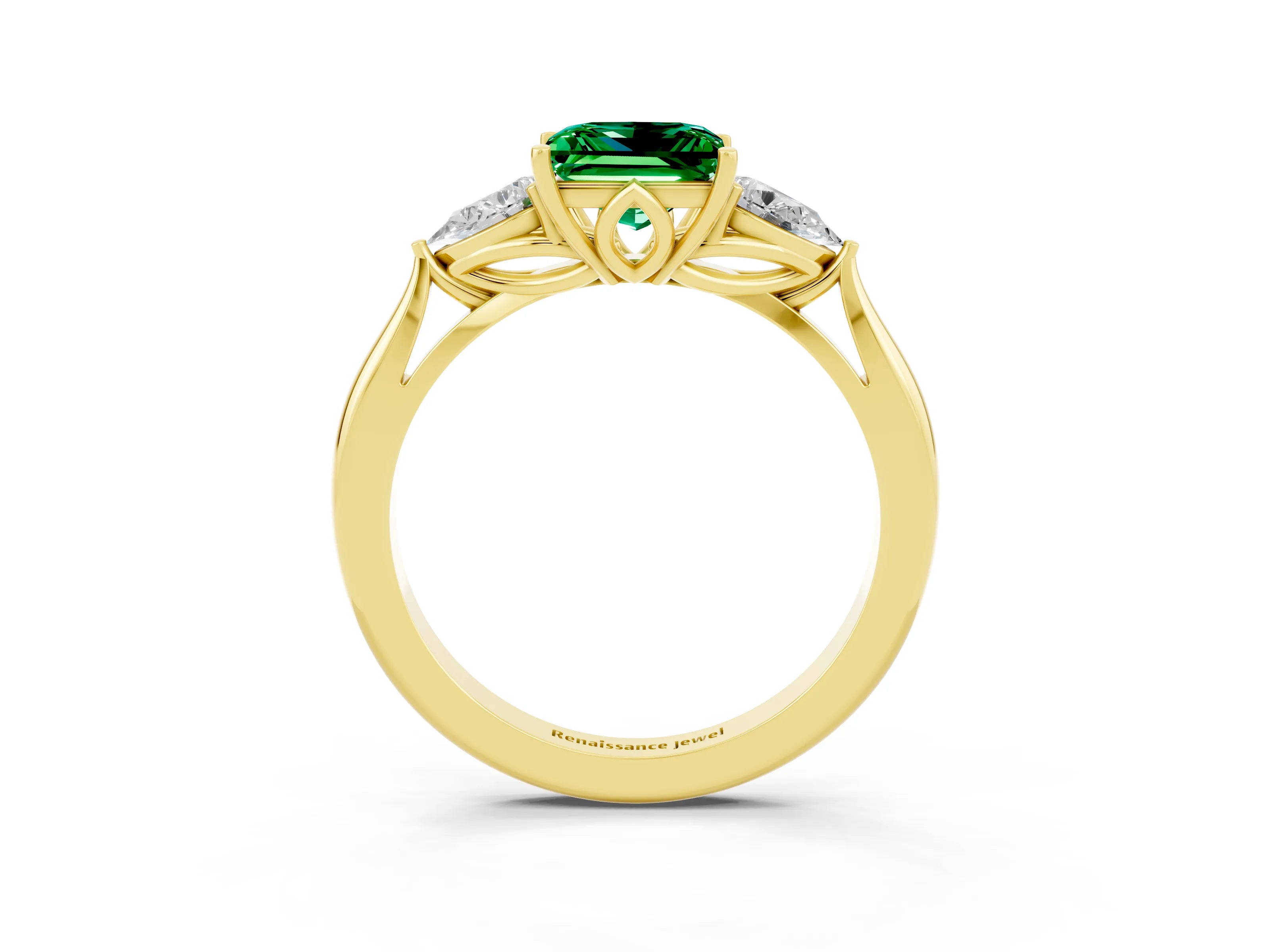 Yellow gold Three-Stone Princess Cut Cut Diamond Ring with Pear Side Stones in Four-Prong Setting_3
