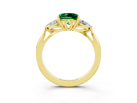 Yellow gold Three-Stone Princess Cut Cut Diamond Ring with Pear Side Stones in Four-Prong Setting_3