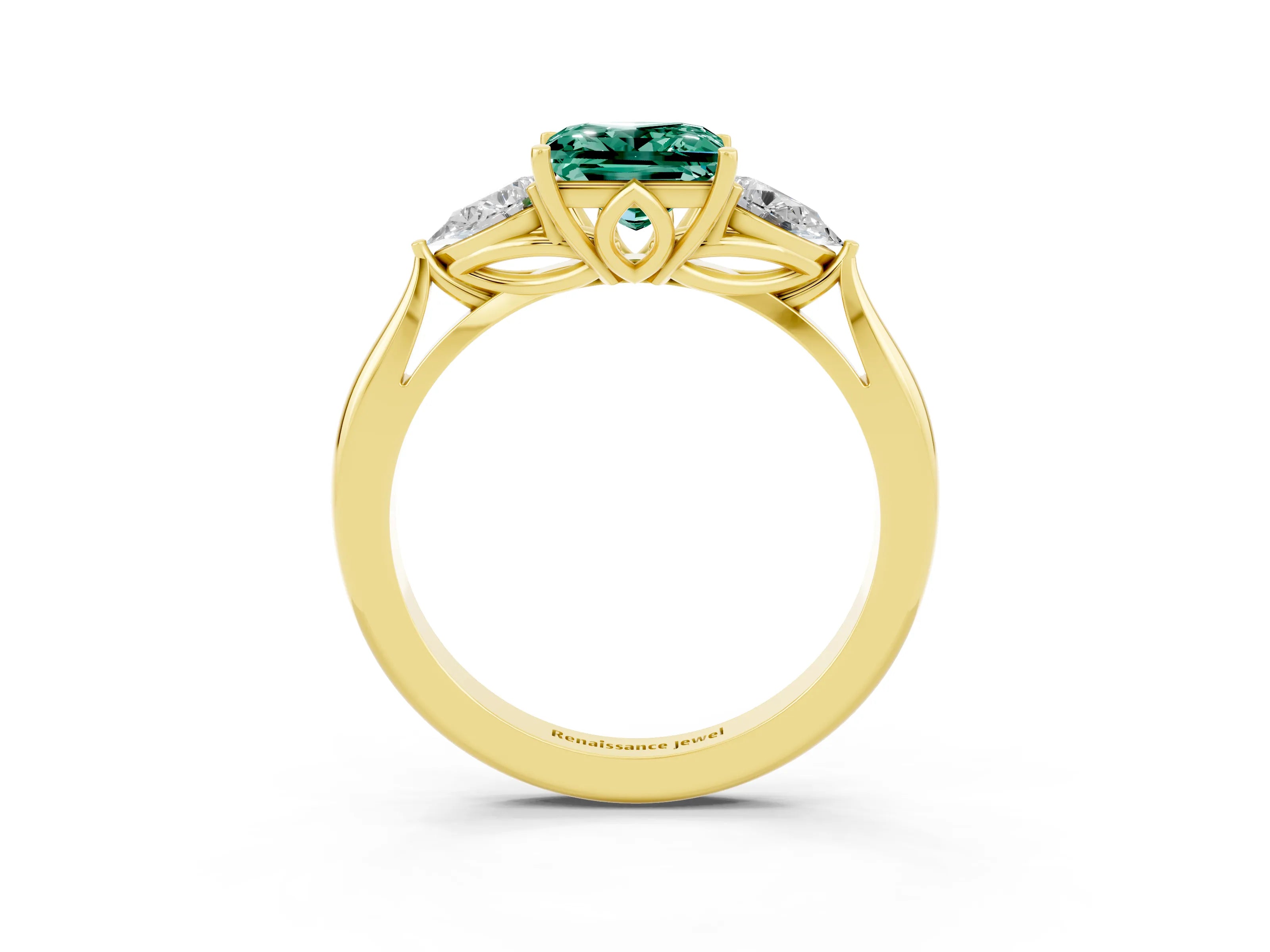 Yellow gold Three-Stone Princess Cut Cut Diamond Ring with Pear Side Stones in Four-Prong Setting_3