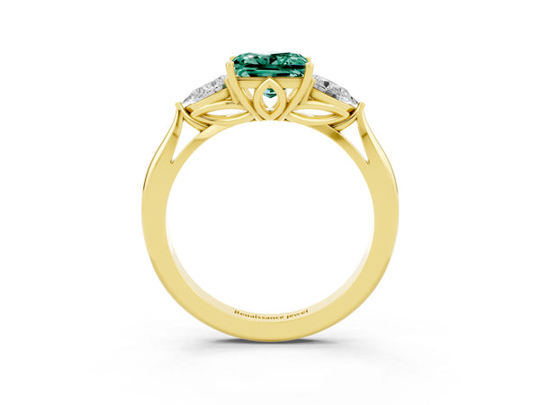 Yellow gold Three-Stone Princess Cut Green Sapphire Ring with Pear  Side Stones in Four-Prong Setting