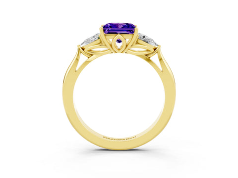 Yellow gold Three-Stone Princess Cut Cut Diamond Ring with Pear Side Stones in Four-Prong Setting_3