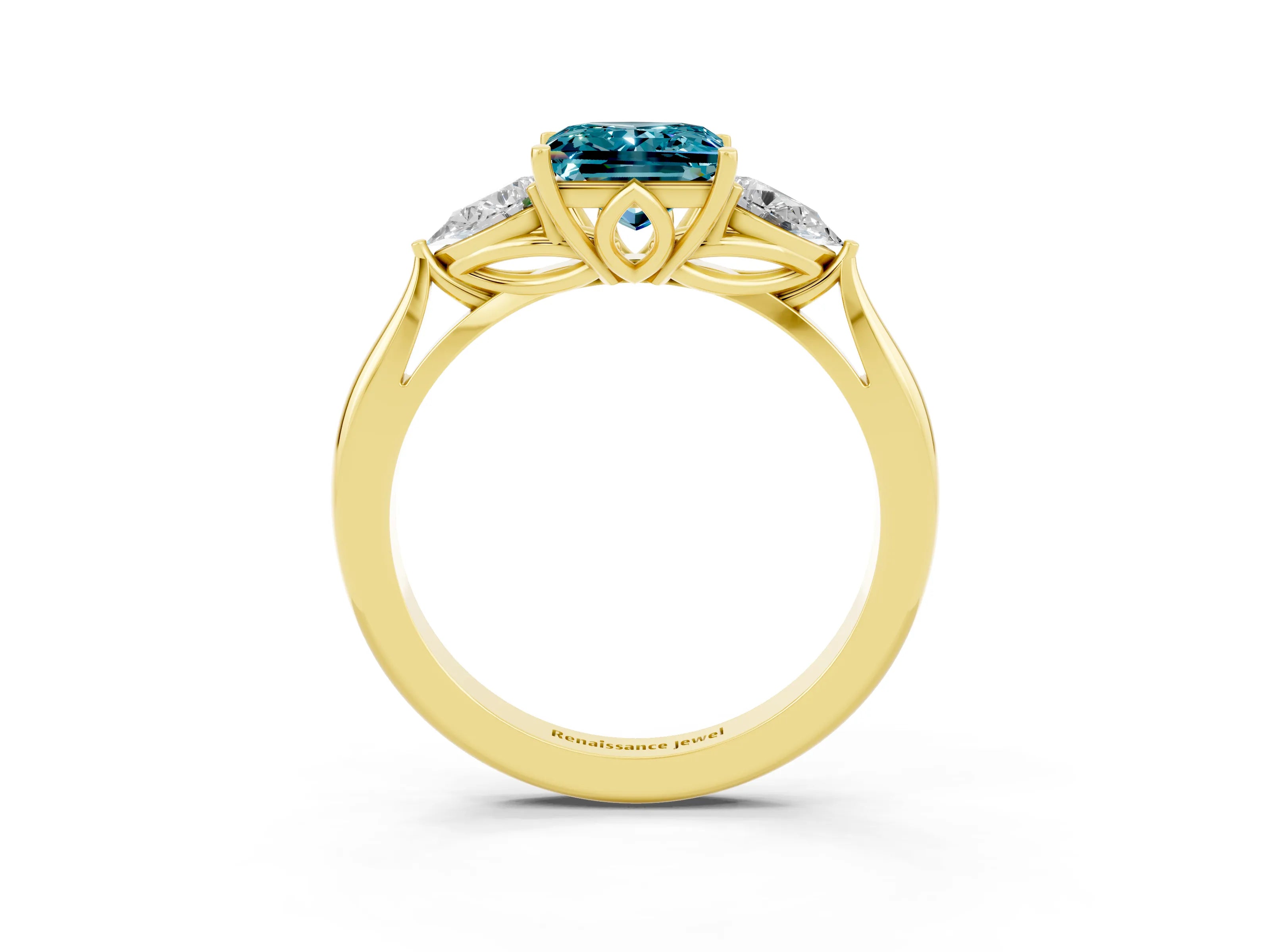 Yellow gold Three-Stone Princess Cut Cut Diamond Ring with Pear Side Stones in Four-Prong Setting_3