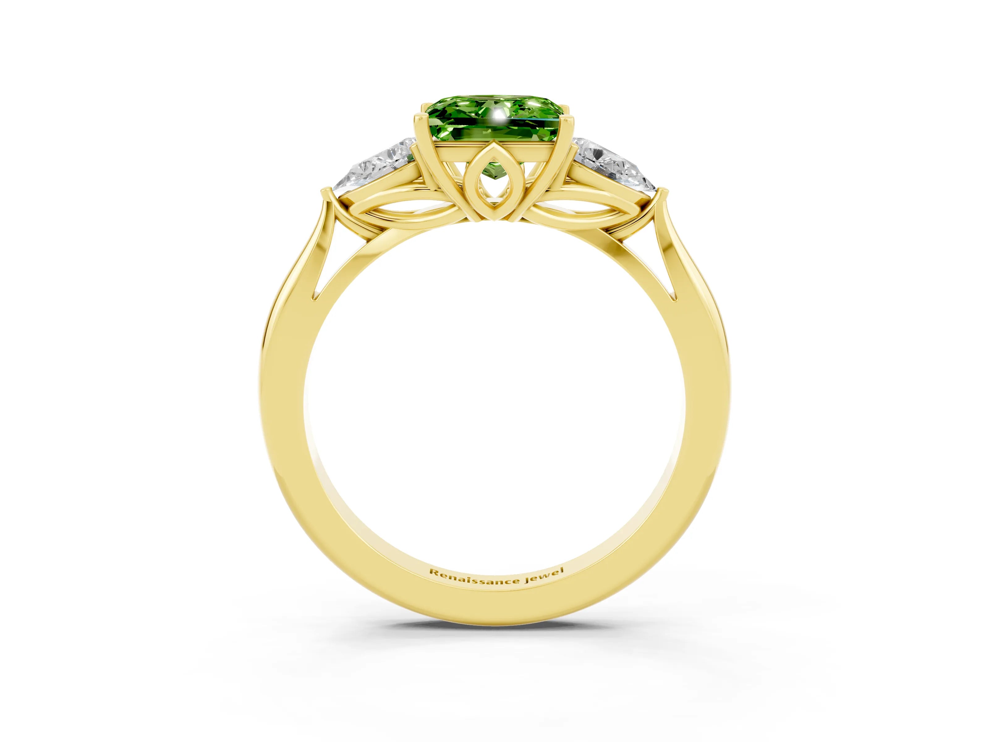 Yellow gold Three-Stone Princess Cut Cut Diamond Ring with Pear Side Stones in Four-Prong Setting_3