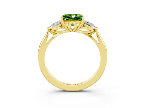 Yellow gold Three-Stone Princess Cut Cut Diamond Ring with Pear Side Stones in Four-Prong Setting_3